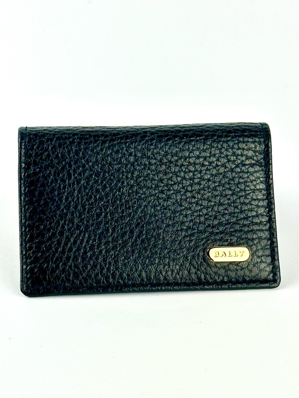 Bally Card Holder in Black Leather with Gold Logo, Original Box & Dust Bag